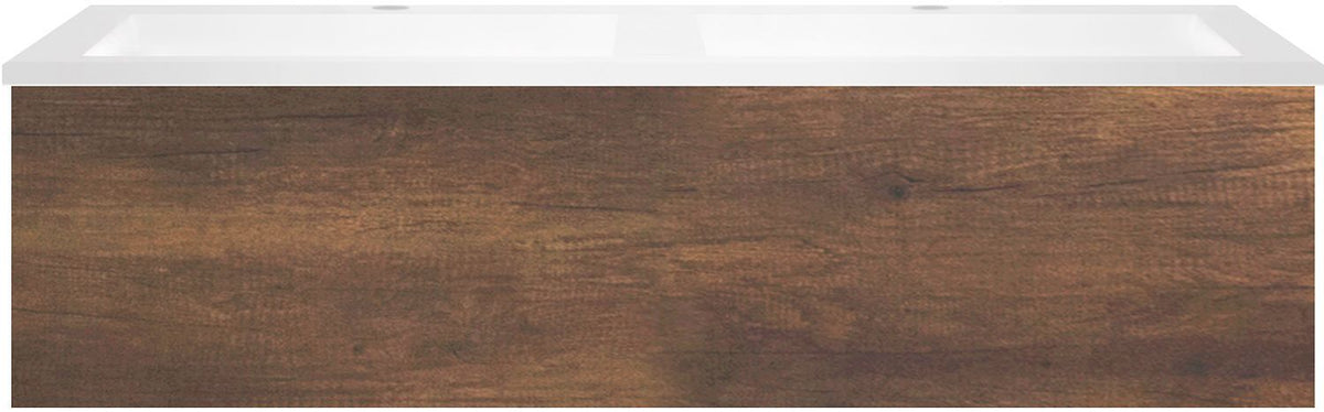 Onderbouw COFFEE 1 lade 120 duo eik roest + dubbele wastafel kunstmarmer mat wit