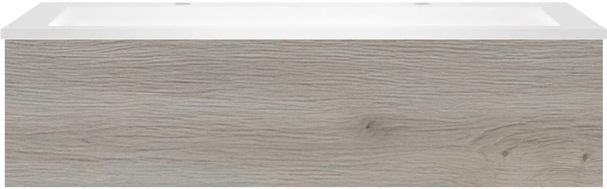 Onderbouw COFFEE 1 lade 120 eik Zilver + wastafel 2 kraangaten kunstmarmer wit