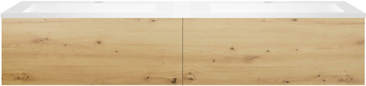 Onderbouw COFFEE 2 lades 160 duo eiken urban +dubbele wastafel kunstmarmer mat wit