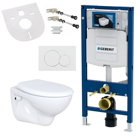 Wand-diepspoel-wc met wc-zitting complete set – met passend Geberit UP320 inbouwelement - Wit