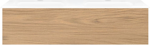 Onderbouw COFFEE 1 lade 120 duo eik klassiek + dubbele wastafel porselein wit