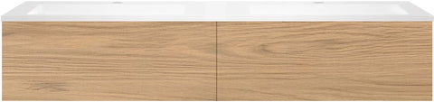 Onderbouw COFFEE 2 lades 160 duo eik klassiek+dubbele wastafel kunstmarmer wit