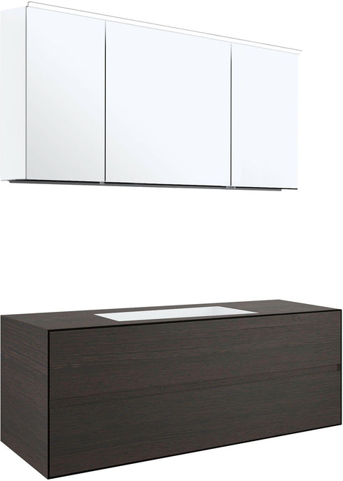 Meubel 2 lades+meubellavabo centraal tenso 140CM zonder kraangat wenge met spiegelkast, badkamermeubelen — SKU DESCO-703549