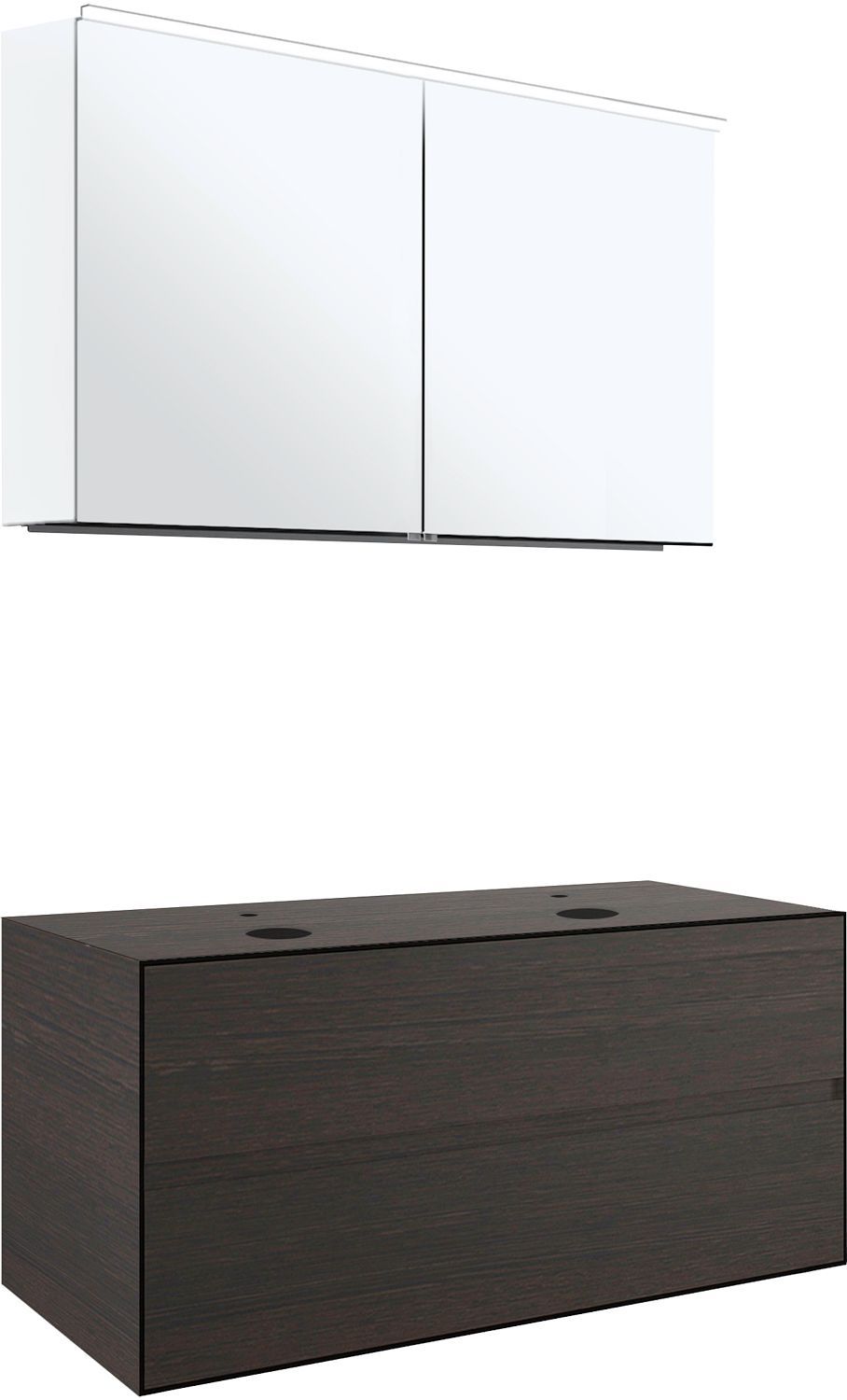 Meubel 2LADES+TABLET voor 2 opbouwlavabos tenso 120CM +kraangaten wenge met spiegelkast