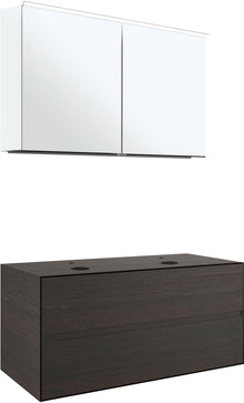 Meubel 2LADES+TABLET voor 2 opbouwlavabos tenso 120CM +kraangaten wenge met spiegelkast
