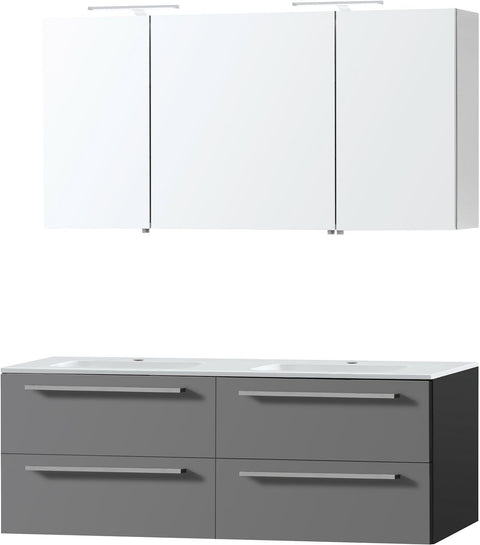 Meubel combo uni leisteen 140 kunstmarmer spiegelkast, badkamermeubelen — SKU DESCO-700217