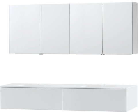 Meubel puro duo wit 180 1 lade kunstmarmer spiegelkast, badkamermeubelen — SKU DESCO-704008