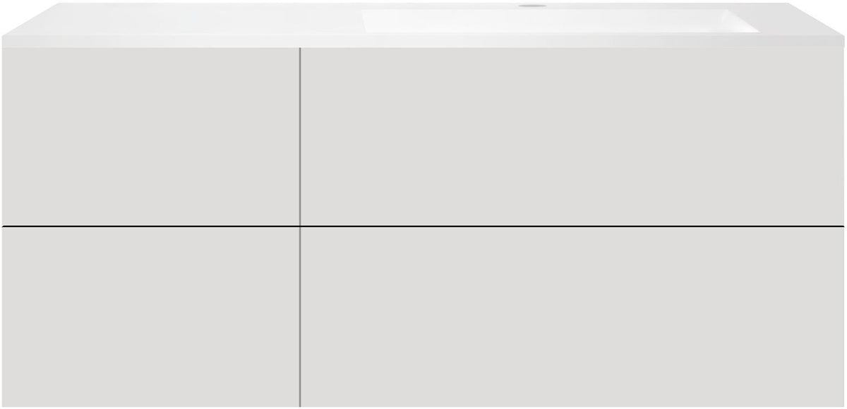 ONDERBOUW COFFEE 4 LADES 140 FLUWEEL GRIJS MAT+WASTAFEL RECHTS KUNSTMARMER WIT