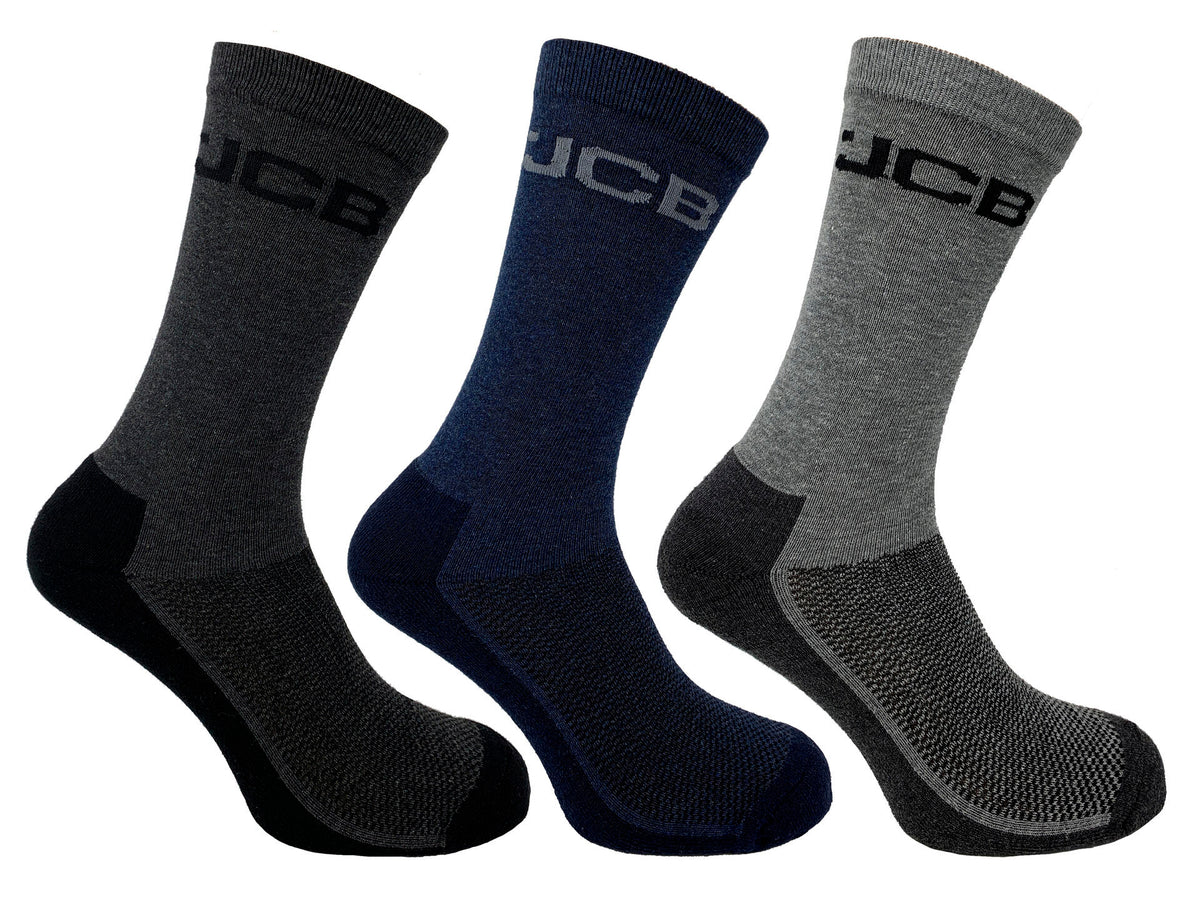 JCB Everyday werksokken 39-43 zwart/blauw/grijs 3 paar