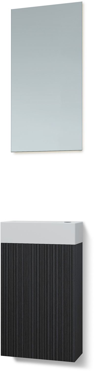 Handenwasser forest solid/ 1 deur/ spiegel/ verlichting LED eik zwart, badkamermeubelen — SKU DESCO-705371