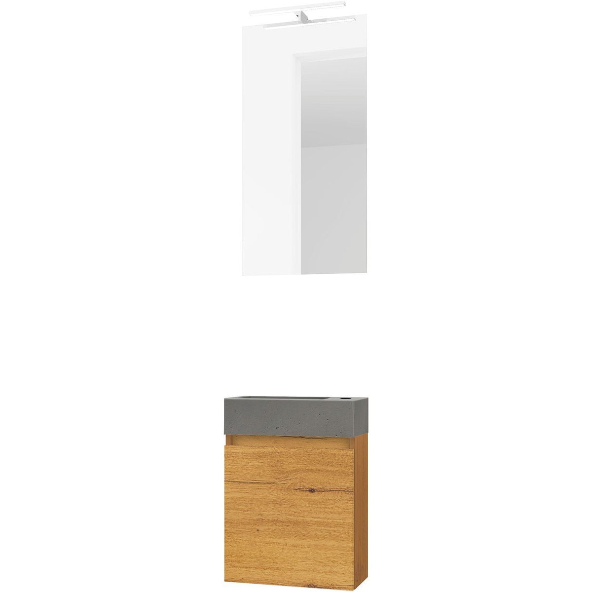 Handenwasser form mini beton/ 1 deur/ spiegel/ verlichting Led eik gold