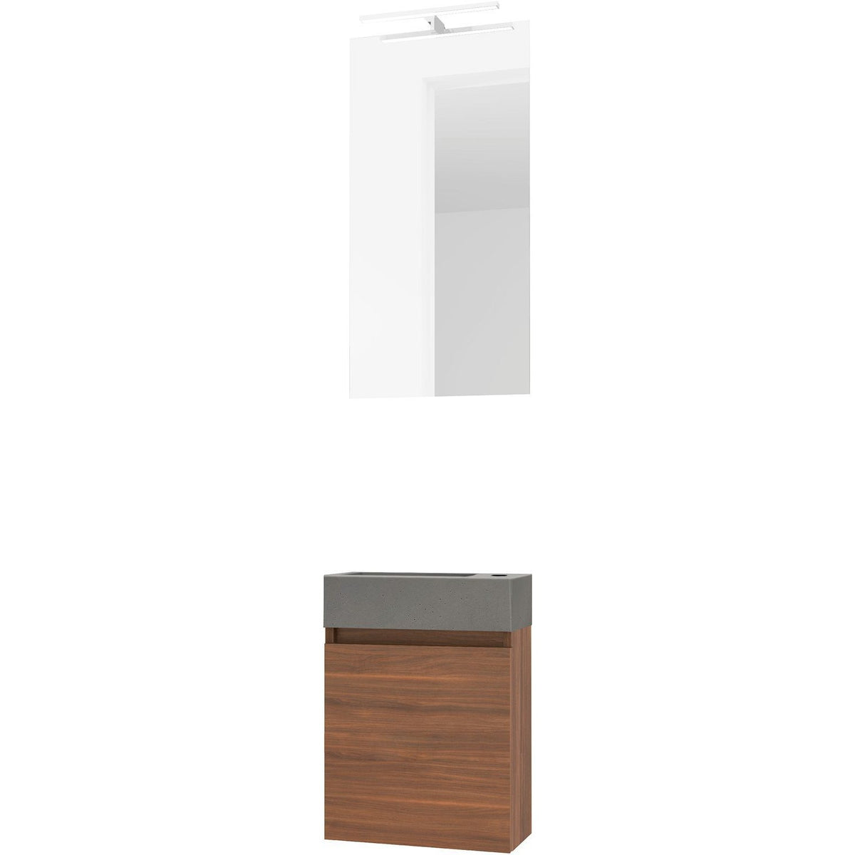 Handenwasser form mini beton/ 1 deur/ spiegel/ verlichting Led notelaar