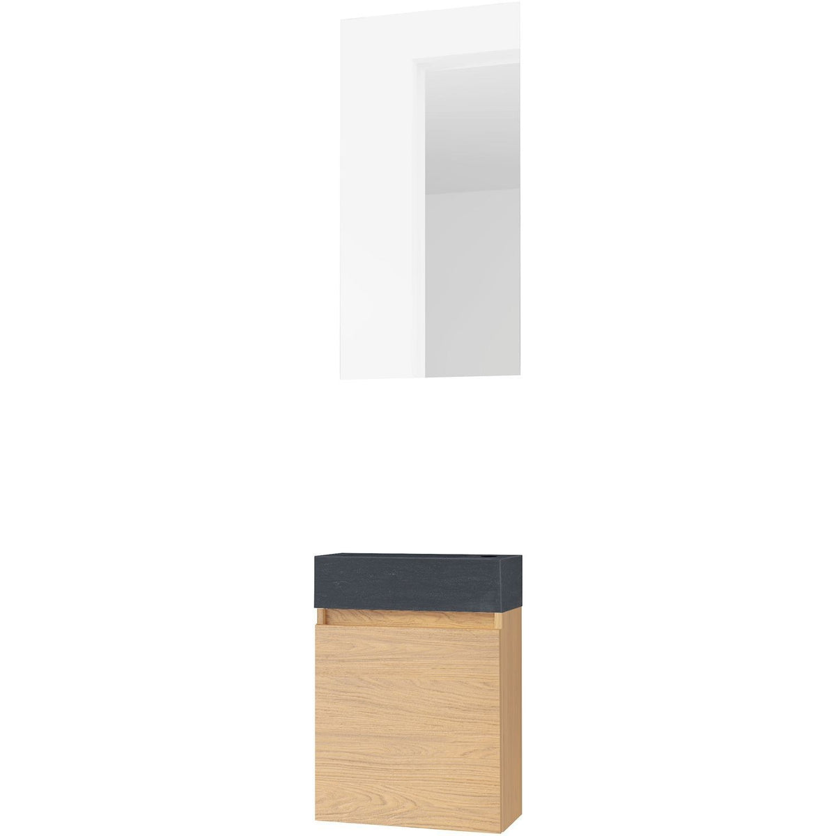 HANDENWASSER FORM MINI NATUURSTEEN/ 1 DEUR/ SPIEGEL EIK BRONS
