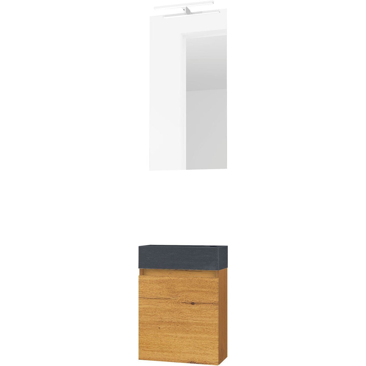 Handenwasser form mini natuursteen/ 1 deur/ spiegel/ verlichting Led eik gold