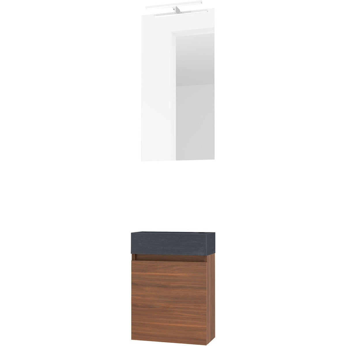 Handenwasser form mini natuursteen/ 1 deur/ spiegel/ verlichting Led notelaar