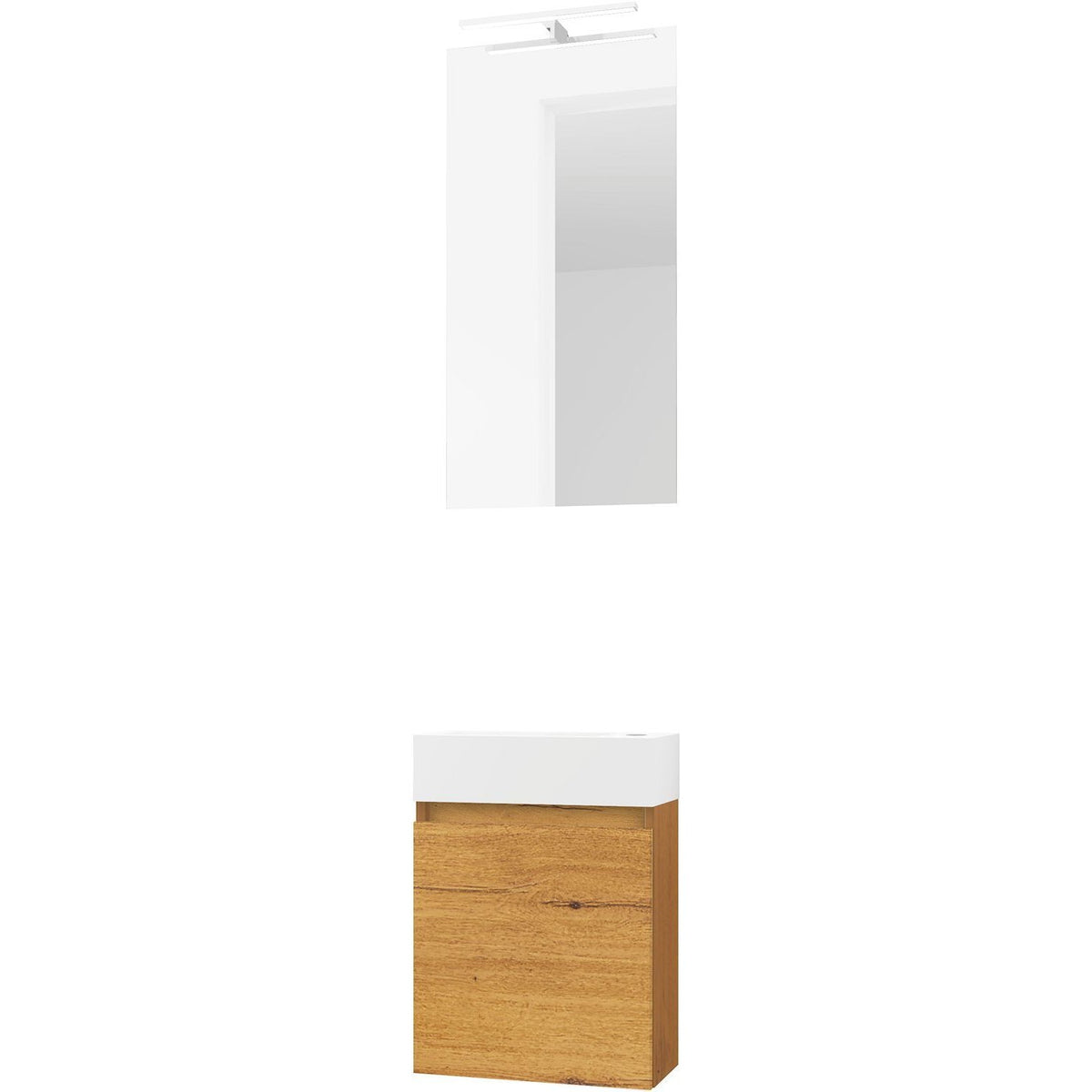 Handenwasser form mini porselein/ 1 deur/ spiegel/ verlichting Led eik gold