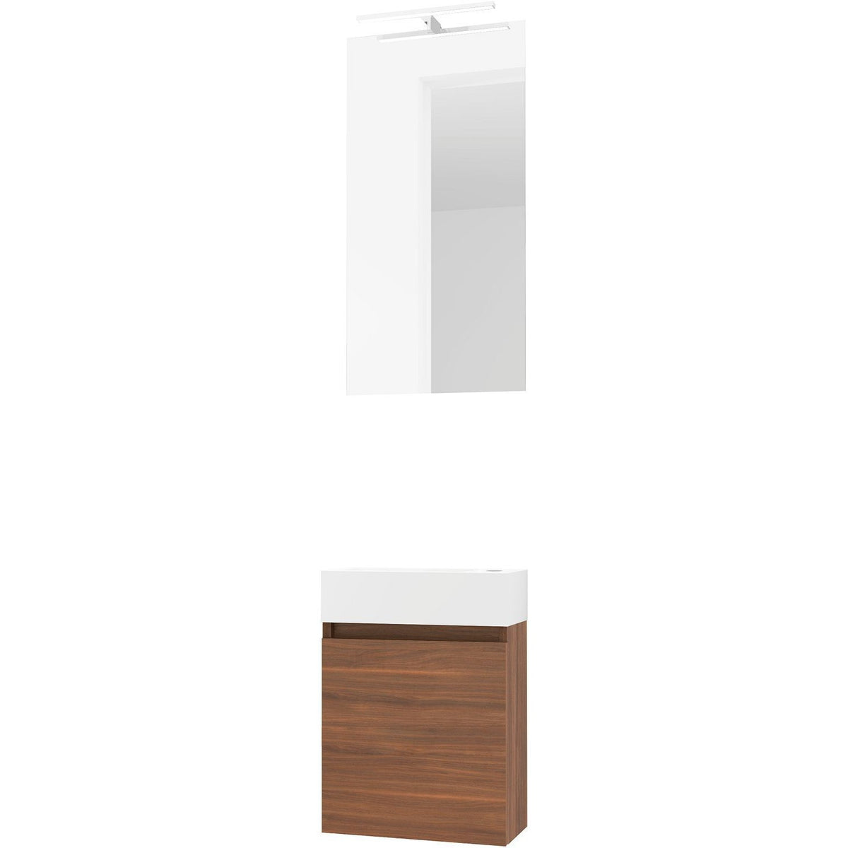 Handenwasser form mini porselein/ 1 deur/ spiegel/ verlichting Led notelaar