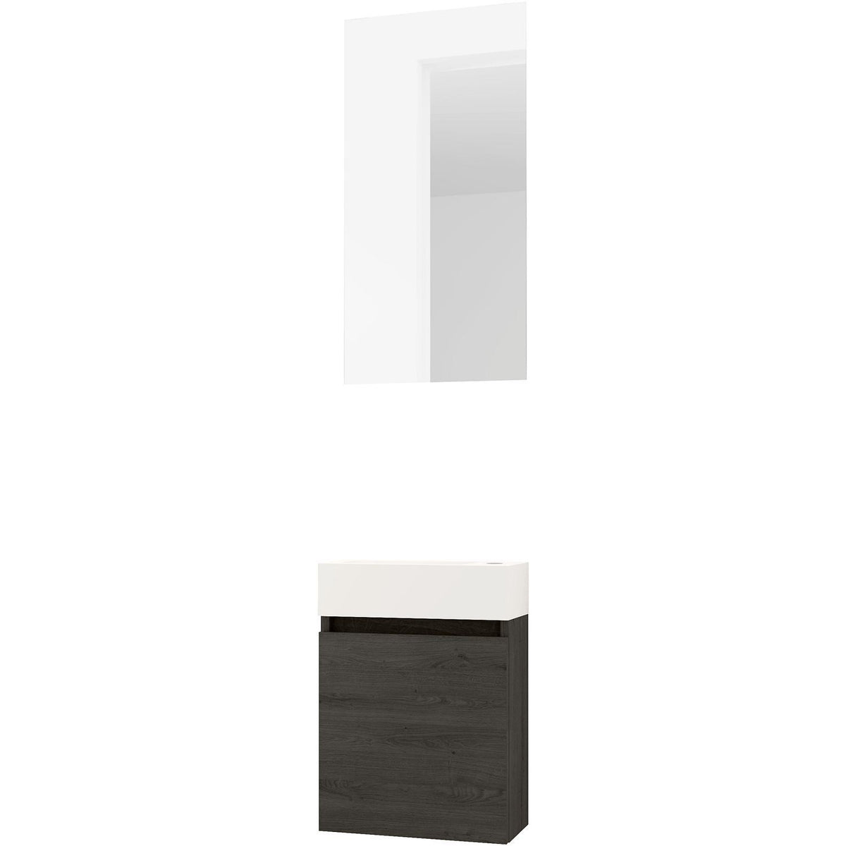 Handenwasser form mini porselein mat wit/ 1 deur/ spiegel graphit eik