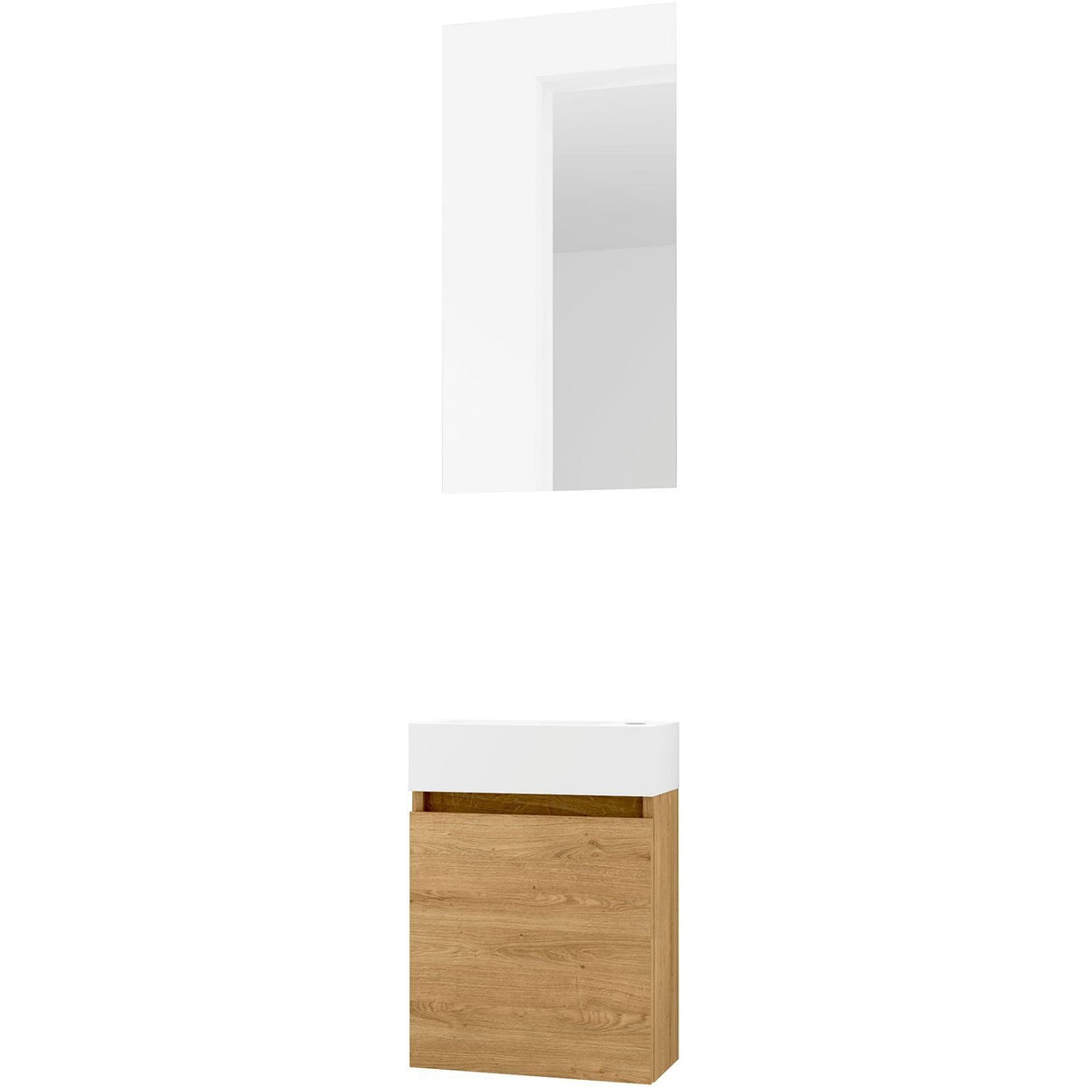 Handenwasser form mini porselein mat wit/ 1 deur/ spiegel nordic eik
