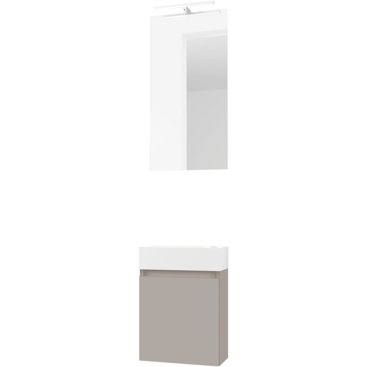 Handenwasser form mini porselein mat wit/ 1 deur/ spiegel/ verlichting Led poedergrijs
