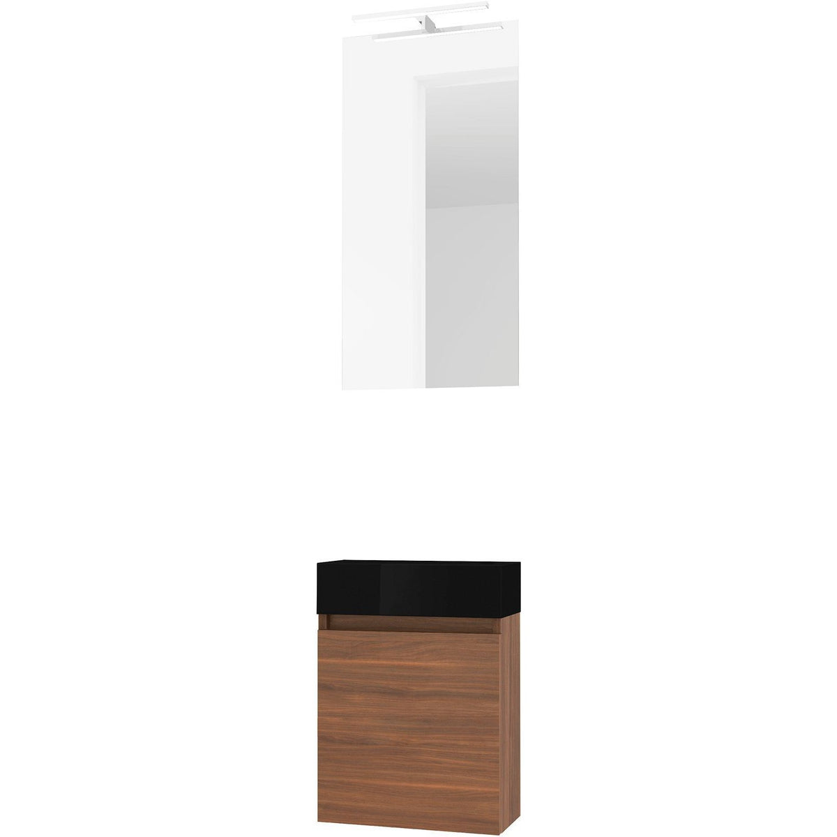 HANDENWASSER FORM MINI PORSELEIN ZWART/ 1 DEUR/ SPIEGEL/ VERLICHTING LED NOTELAAR