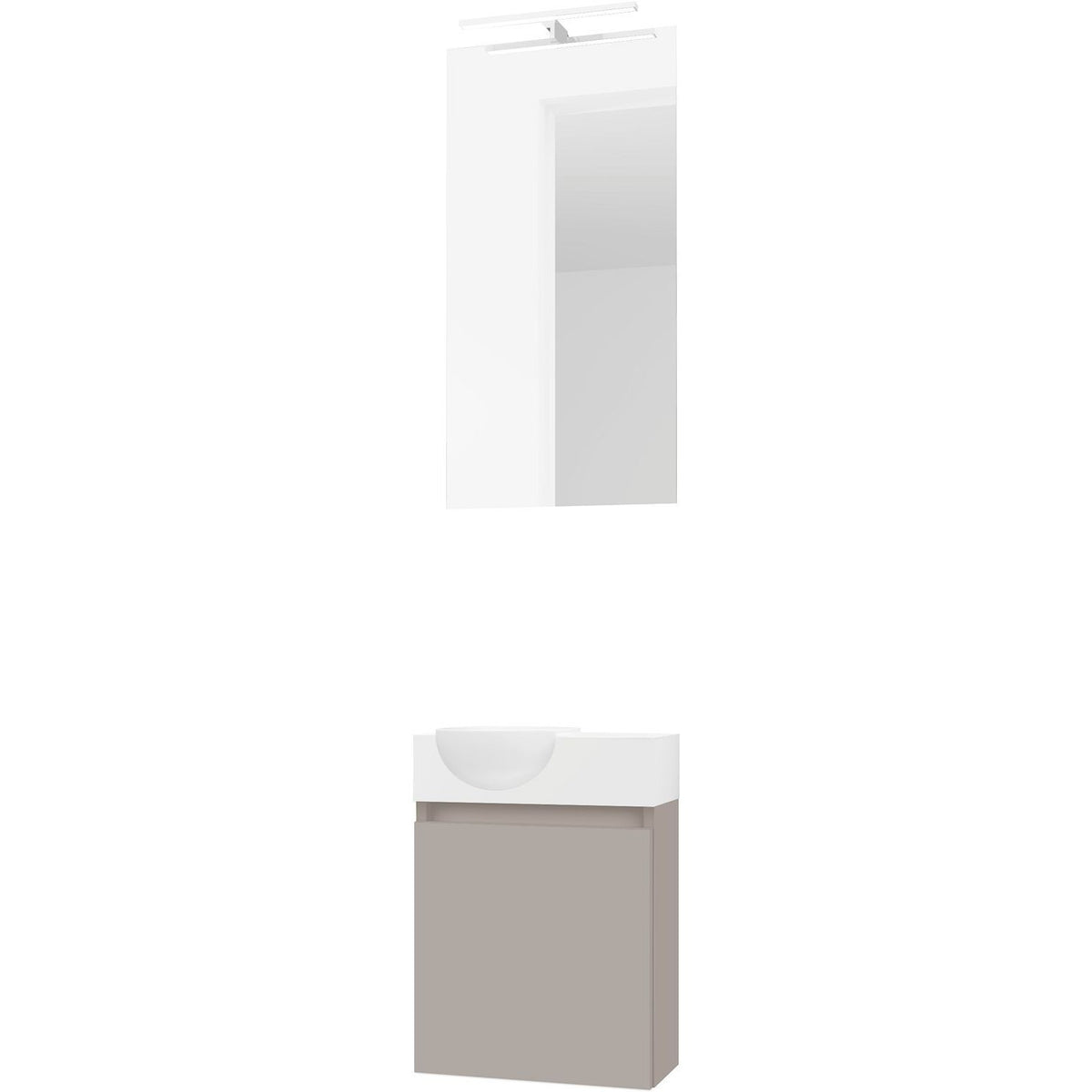 HANDENWASSER FORM MINI QUO LINKS / 1 DEUR/ SPIEGEL VERLICHTING LED POEDERGRIJS