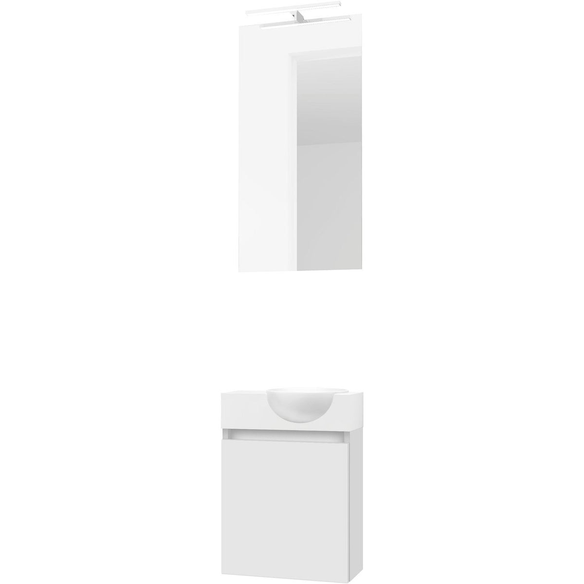 HANDENWASSER FORM MINI QUO RECHTS / 1 DEUR/ SPIEGEL VERLICHTING LED POEDERWIT