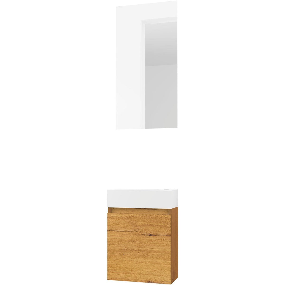Handenwasser form mini solid/ 1 deur/ spiegel eik gold, badkamermeubelen — SKU DESCO-707654