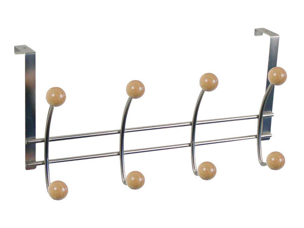 Linea Bertomani Portemanteau de porte 4 crochets doubles nickelé/bois