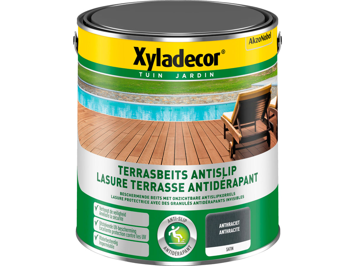 Xyladecor houtbeits terras antislip 2,5l anthraciet