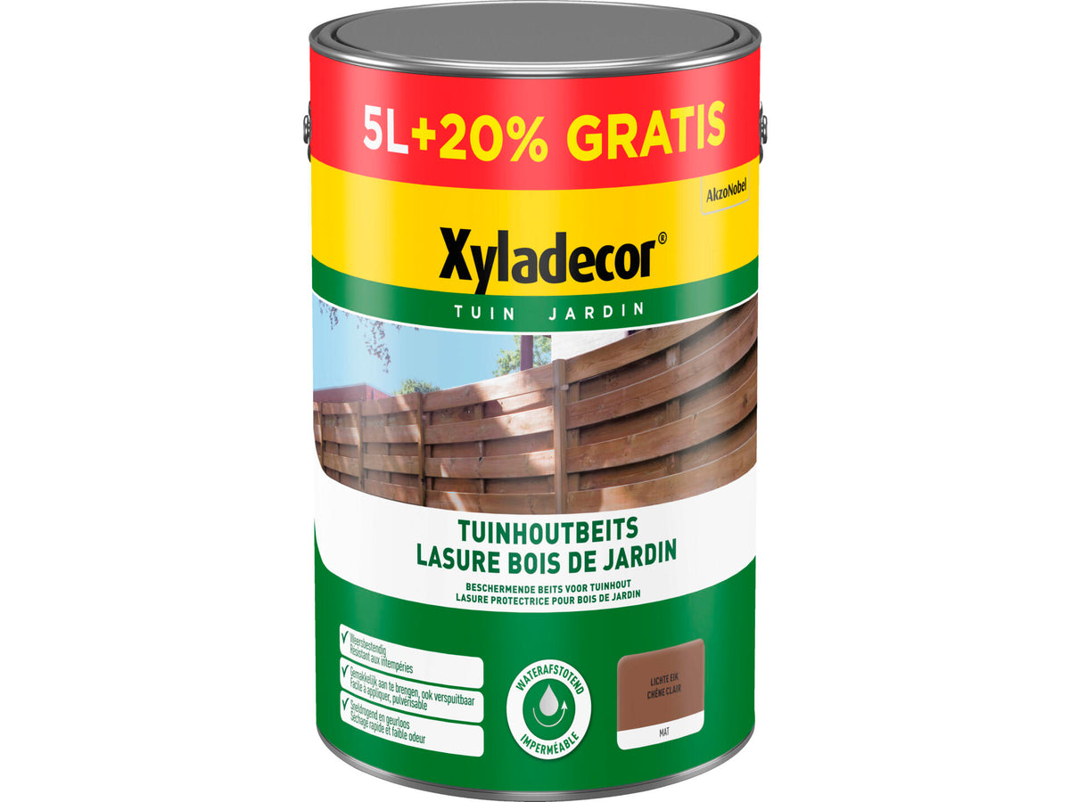 Xyladecor houtbeits tuinhout mat 6l lichte eik, houtbescherming — SKU COLOS-46719, EAN 5410083004393