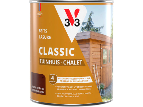 V33 houtbeits tuinhuis zijdeglans 0,75l donkere eik