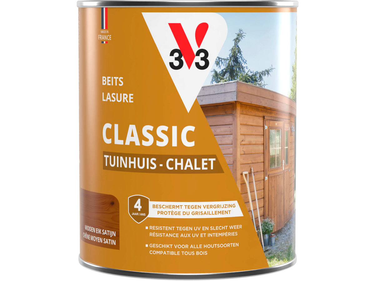 V33 houtbeits tuinhuis zijdeglans 0,75l midden eik