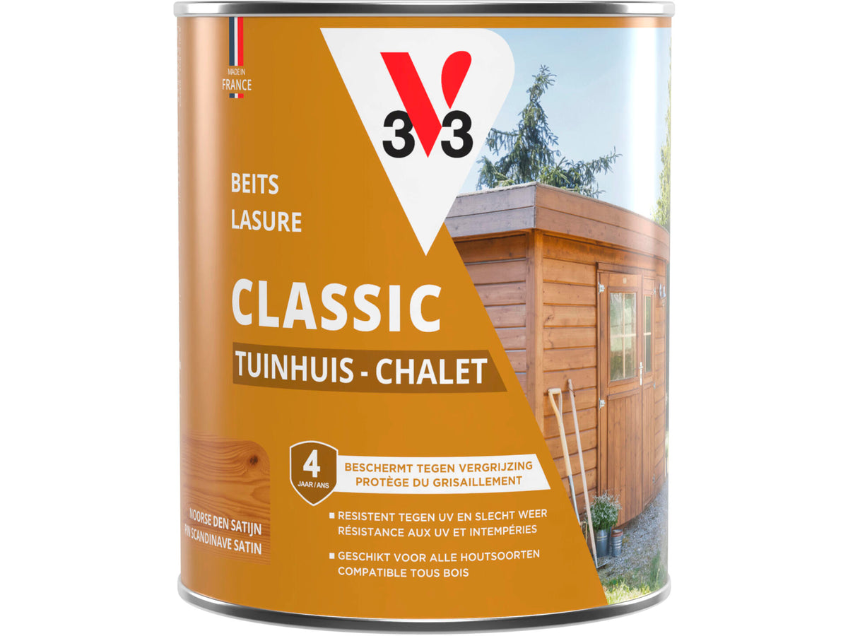 V33 houtbeits tuinhuis zijdeglans 0,75l noorse den