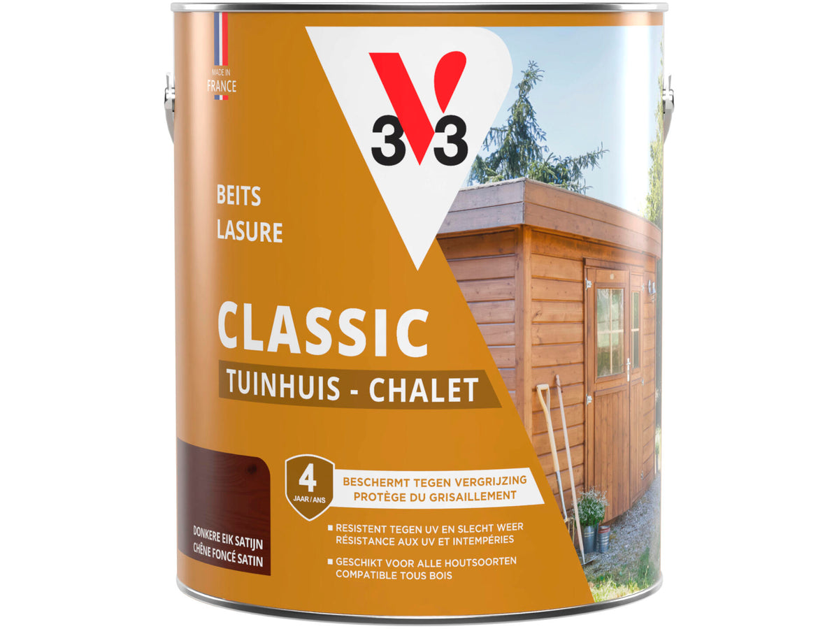 V33 houtbeits tuinhuis zijdeglans 2,5l donkere eik