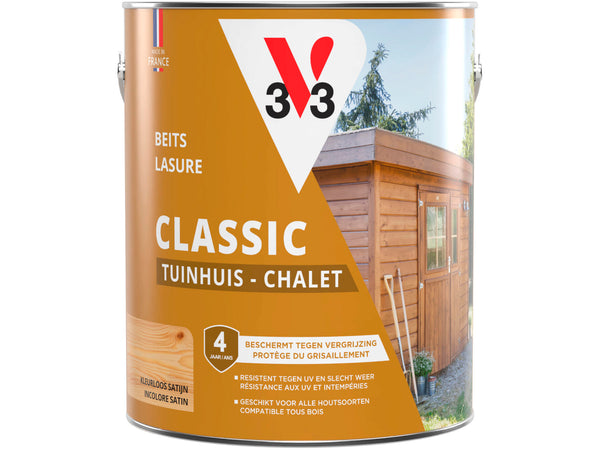 V33 houtbeits tuinhuis zijdeglans 2,5l kleurloos