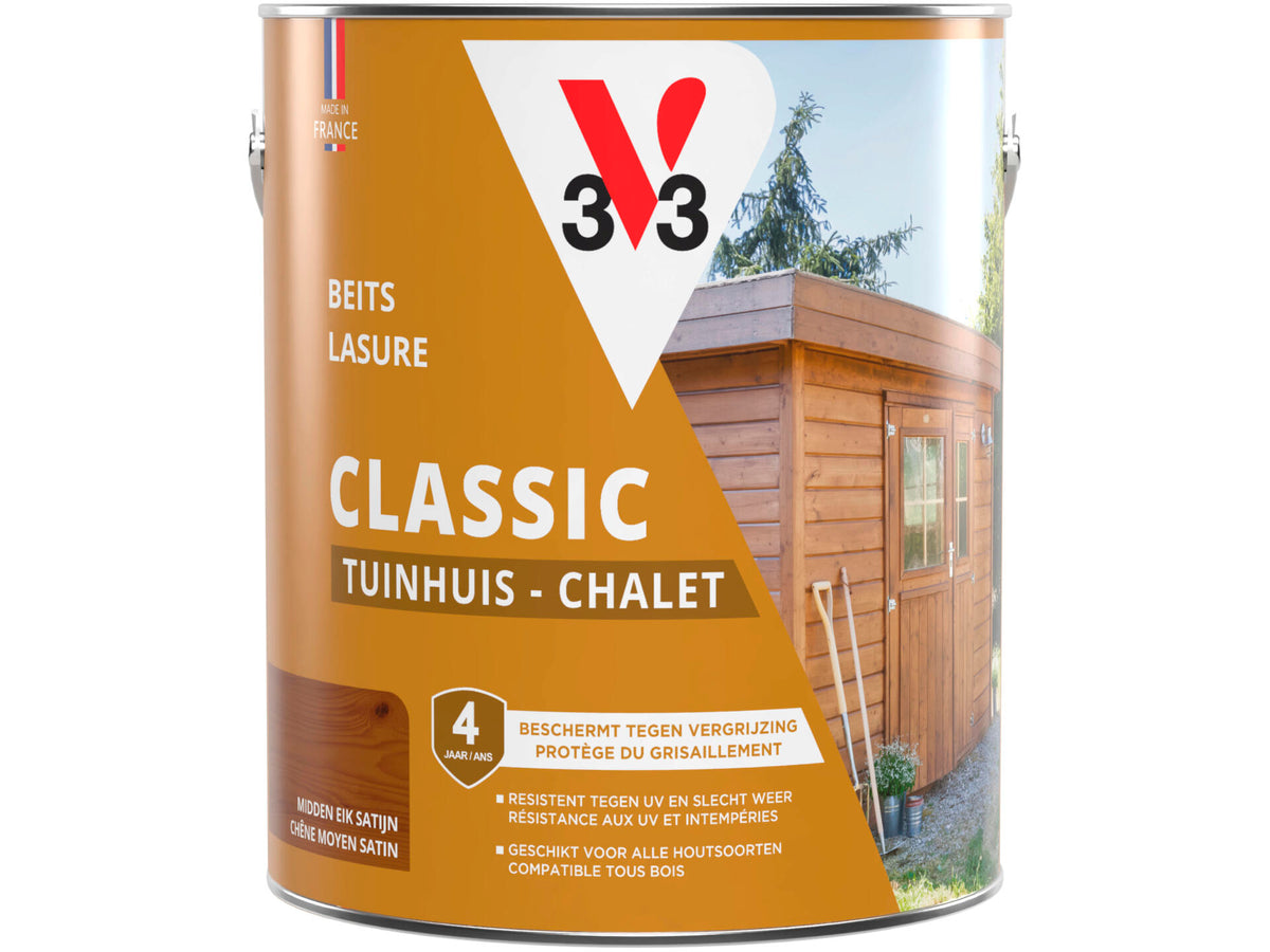 V33 houtbeits tuinhuis zijdeglans 2,5l midden eik