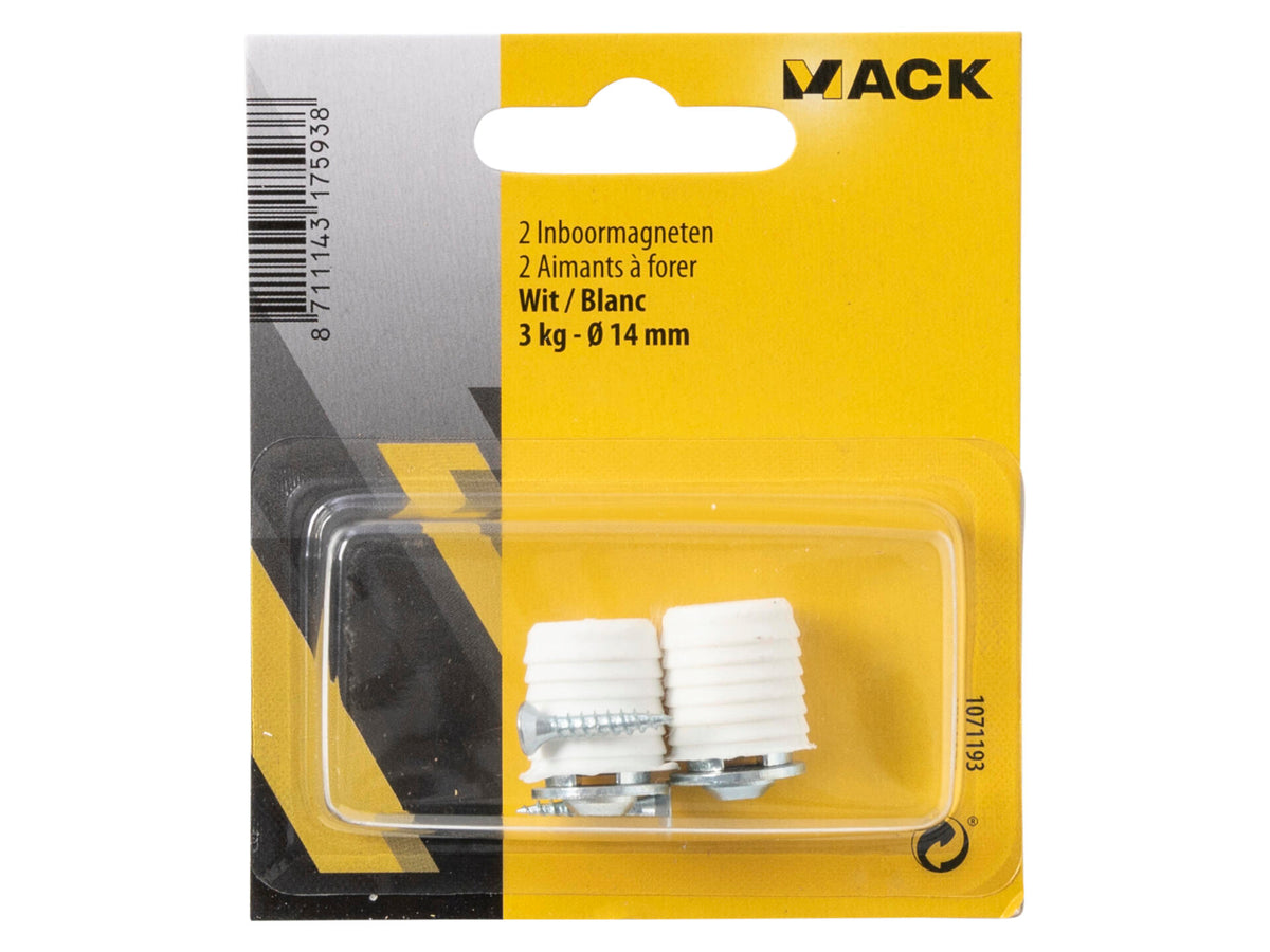 Mack inboormagneet 3kg 14mm wit 2 stuks
