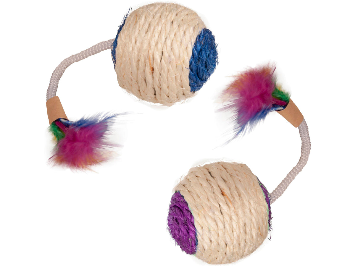 Flamingo kattenspeelgoed bal met veer + rammelaar 25cm sisal beschikbaar in 2 kleuren