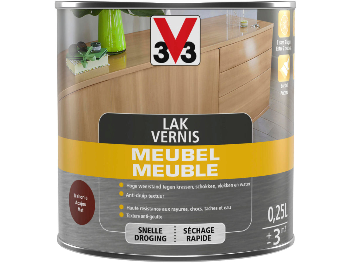 V33 vernis / lak meubel deco mat 0,25l mahonie