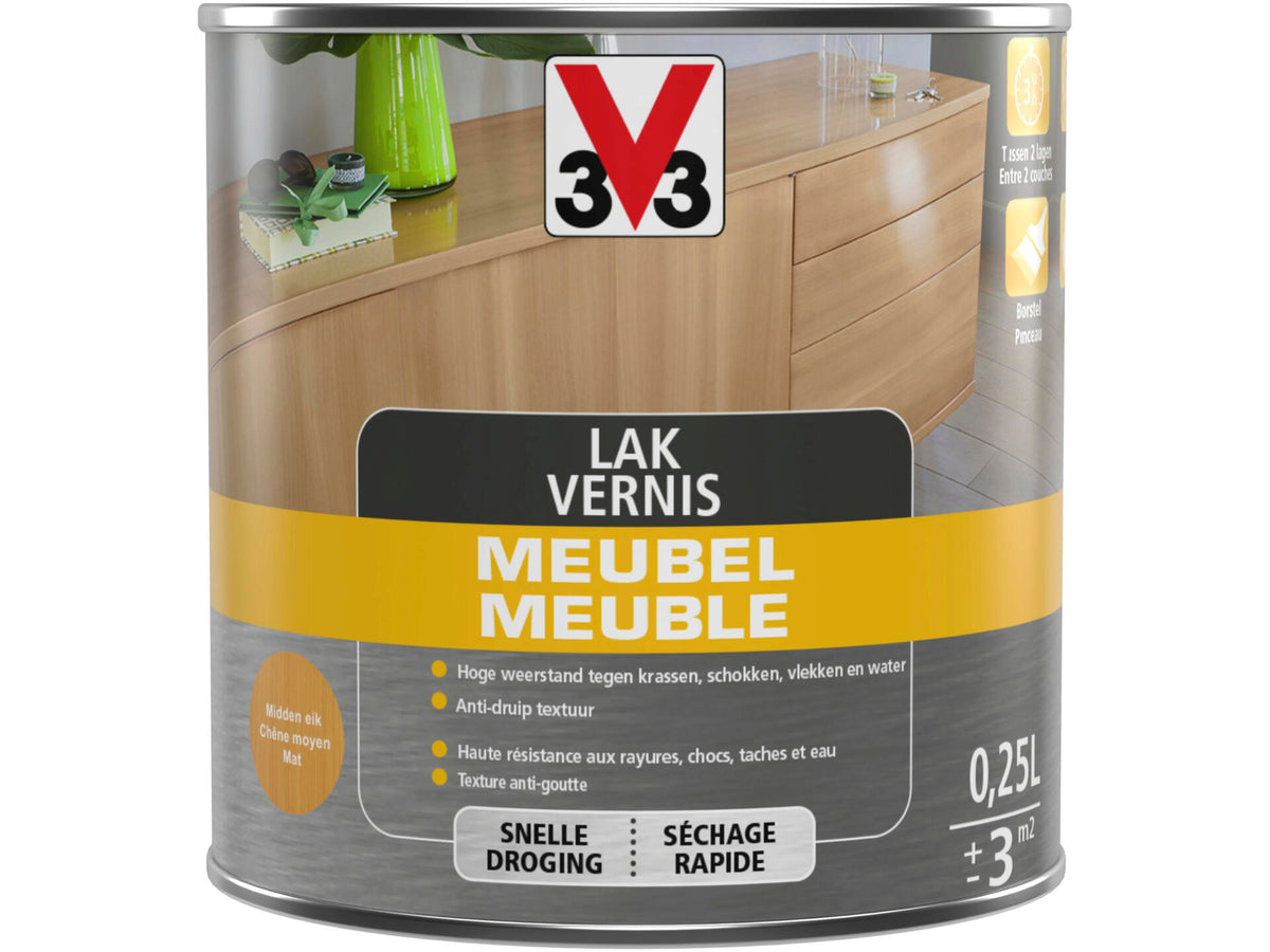 V33 vernis / lak meubel deco mat 0,25l midden eik