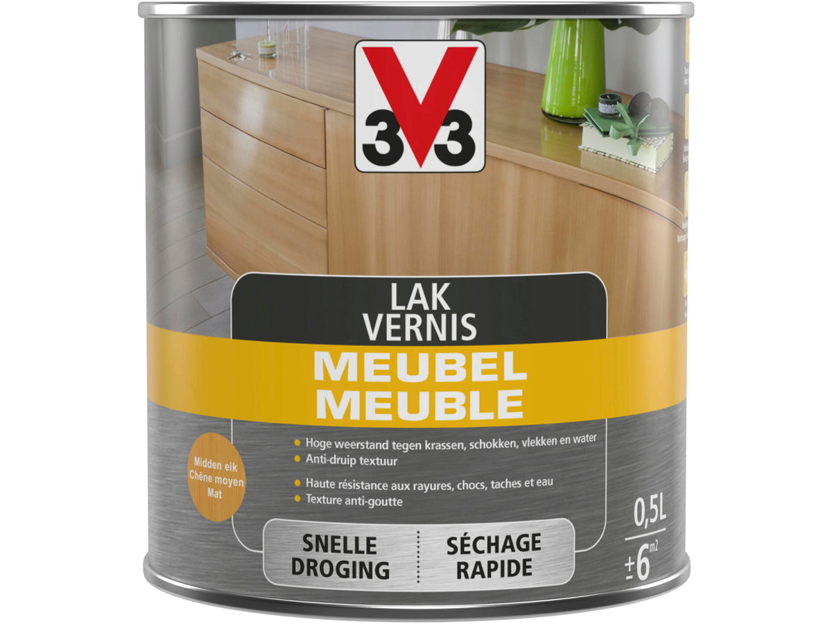 V33 vernis / lak meubel deco mat 0,5l midden eik