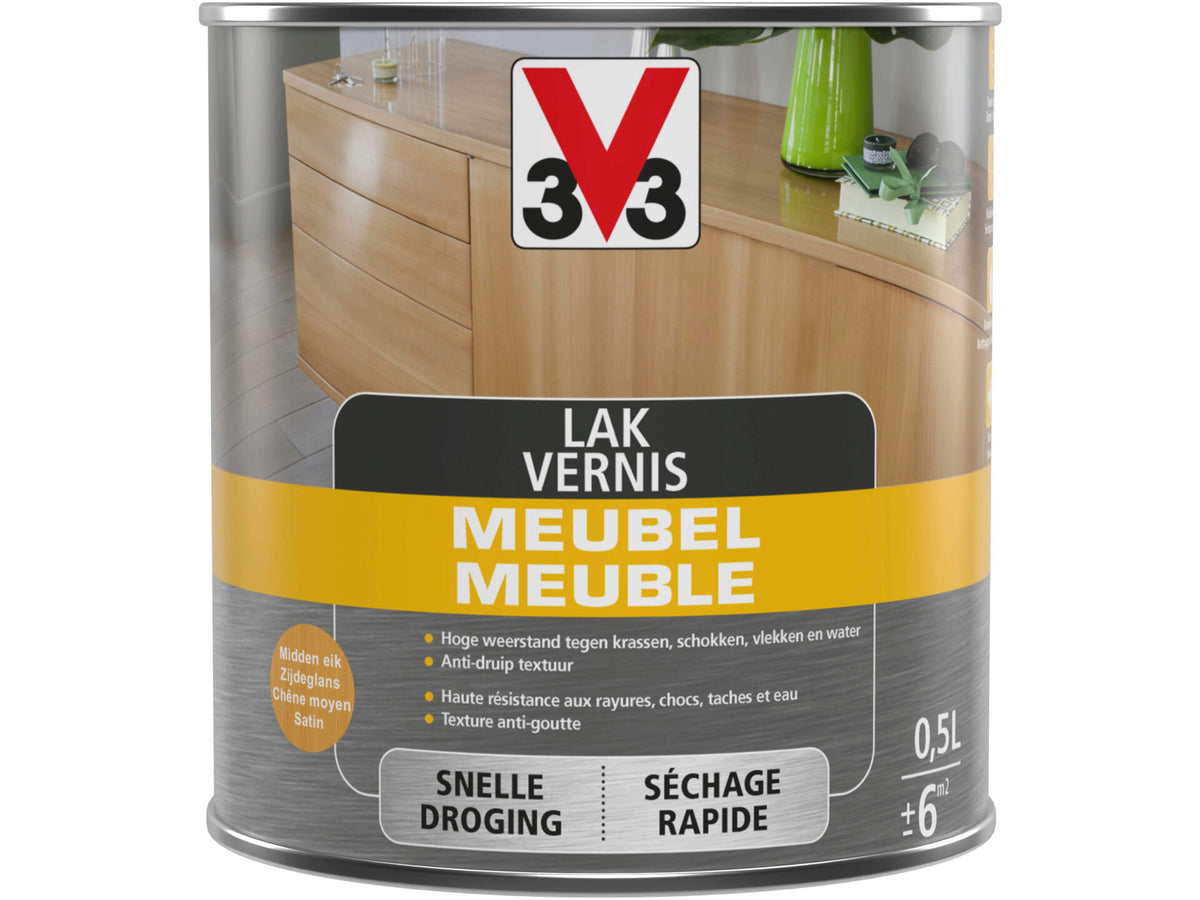 V33 vernis / lak meubel deco zijdeglans 0,5l midden eik