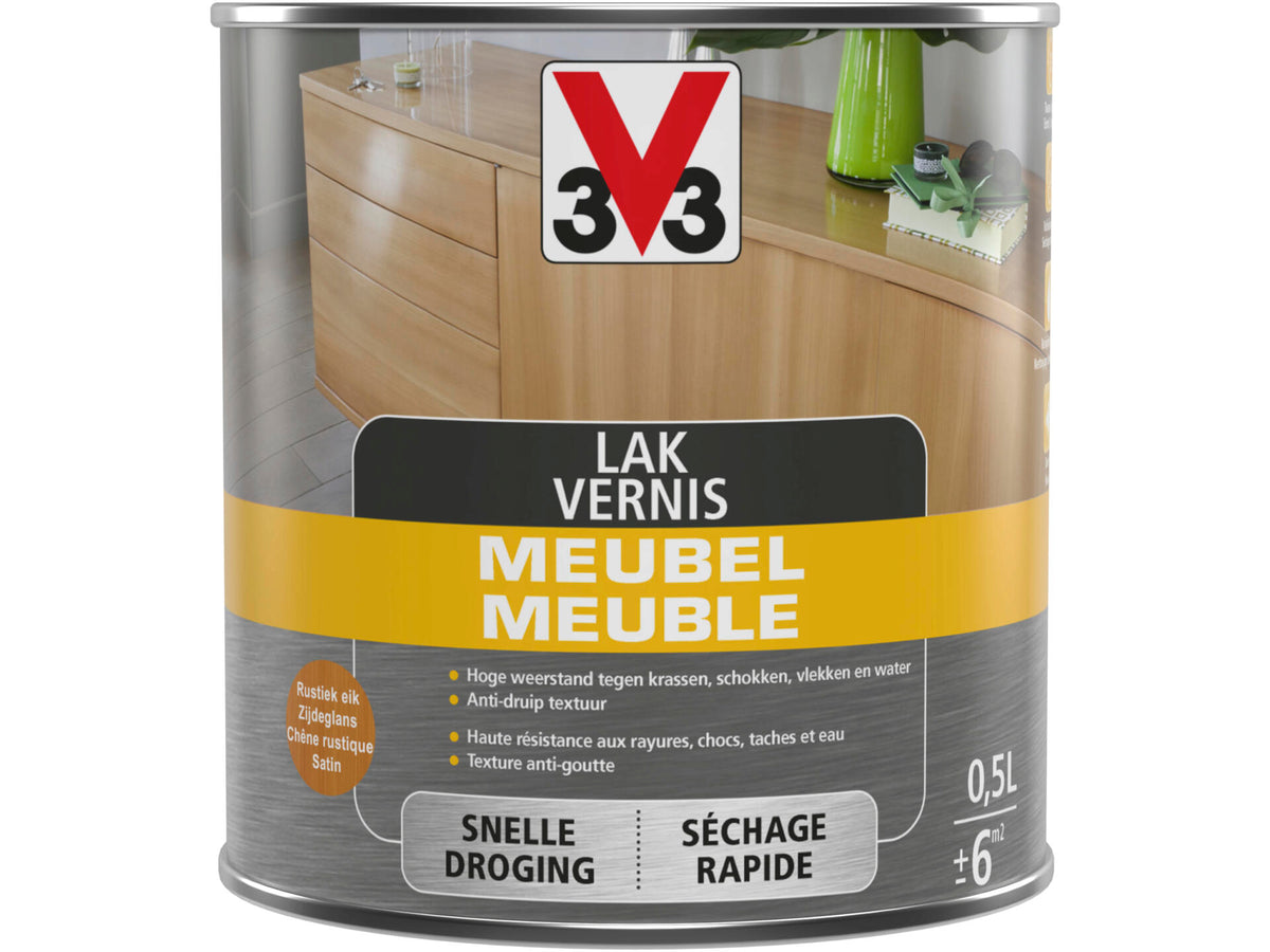 V33 vernis / lak meubel deco zijdeglans 0,5l rustieke eik