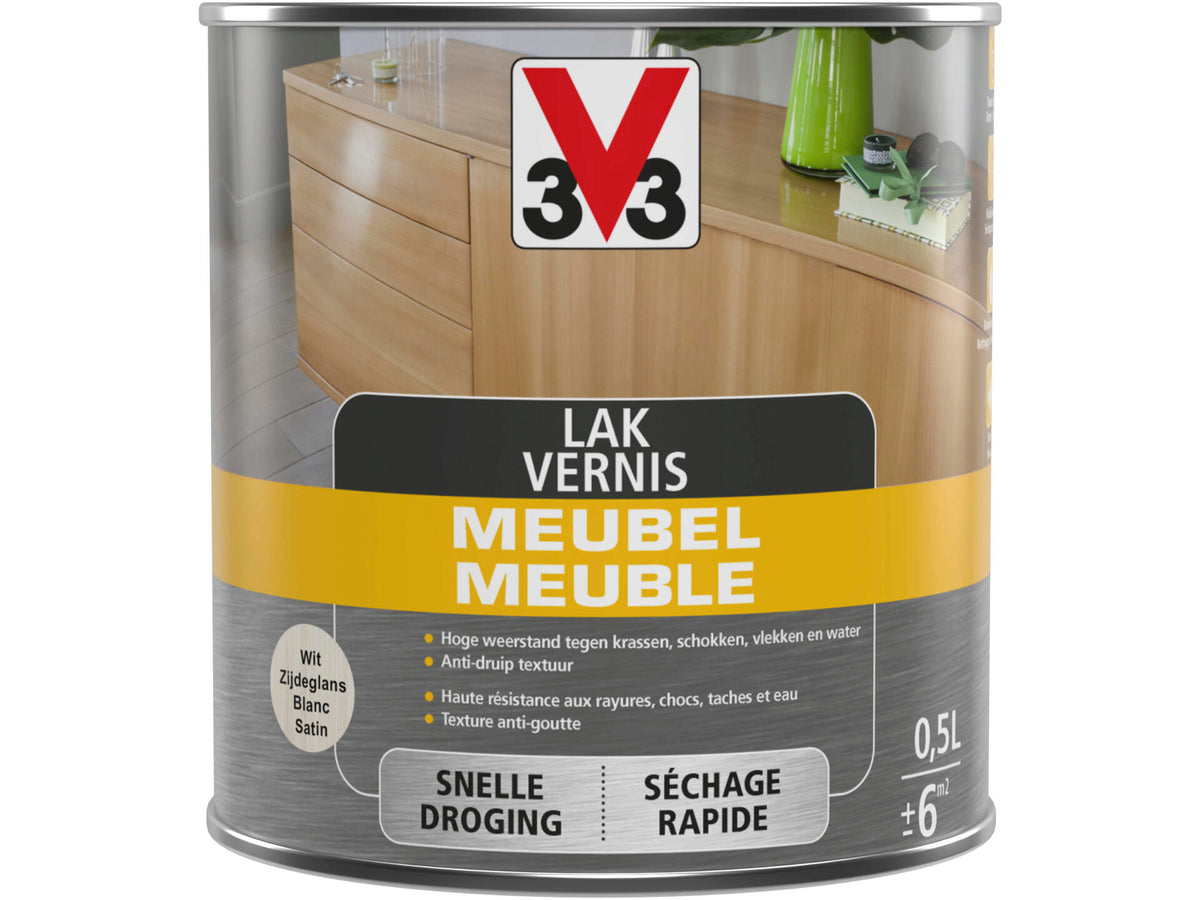 V33 vernis / lak meubel deco zijdeglans 0,5l wit