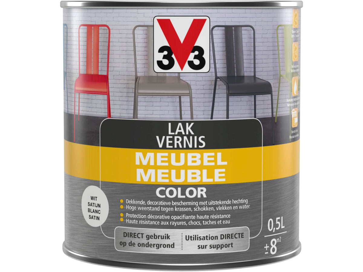 V33 Color vernis / lak meubel zijdeglans 0,5l wit