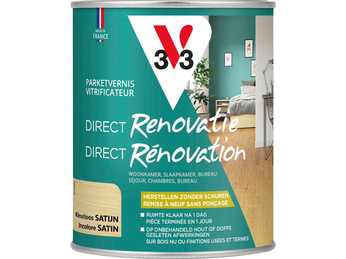 V33 vernis / lak parket renovatie zijdeglans 0,75l kleurloos