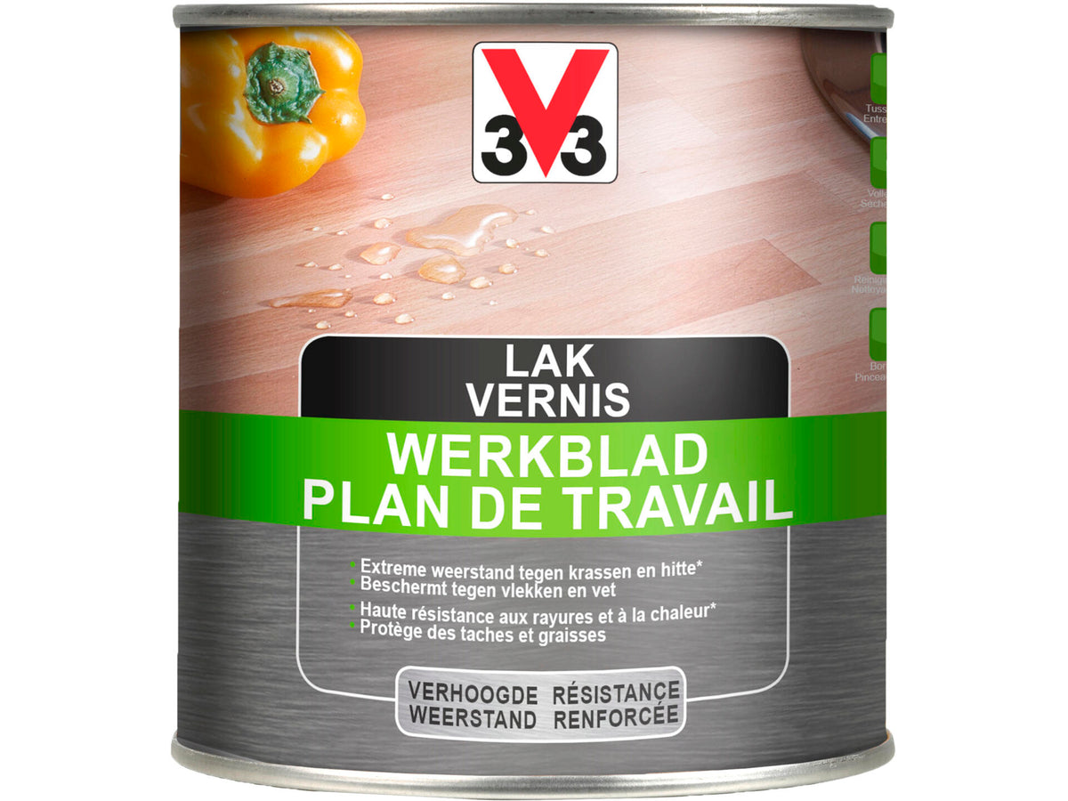 V33 vernis / lak werkblad zijdeglans 0,5l kleurloos