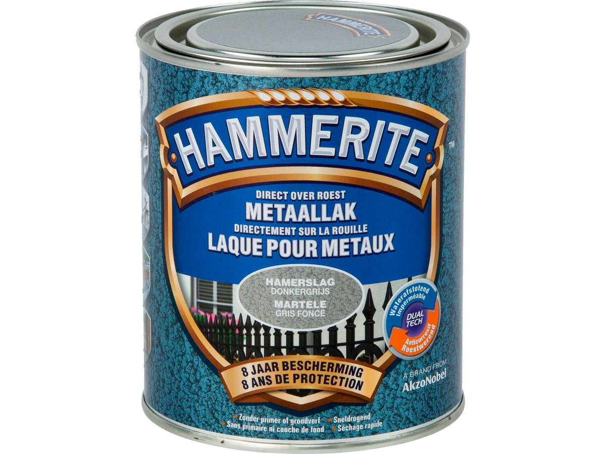 Hammerite metaallak hamerslag 0,75l donkergrijs