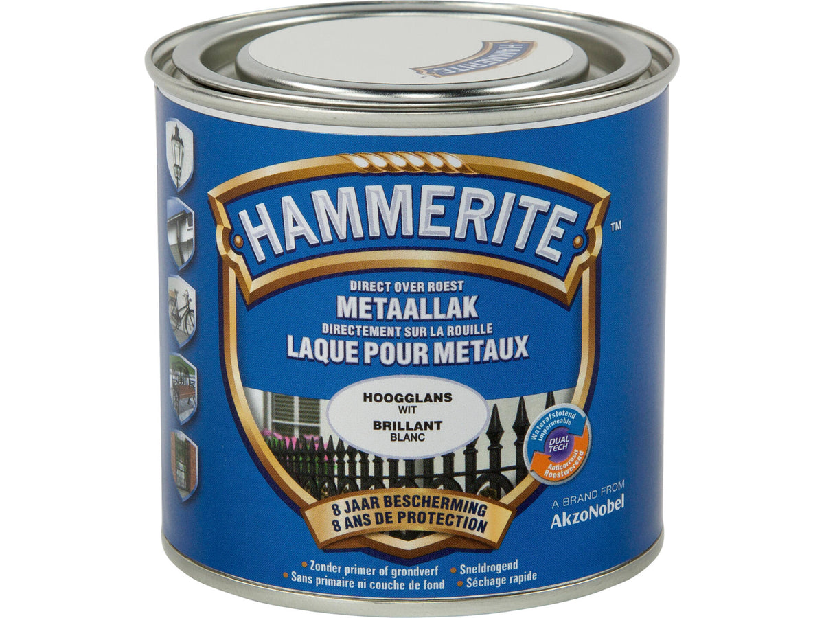 Hammerite metaallak hoogglans 0,25l wit